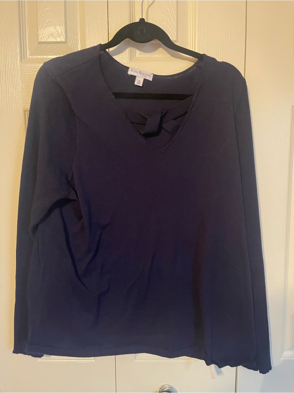 Kim Rogers Navy Long-Sleeve V-Neck Top with Front Crisscross